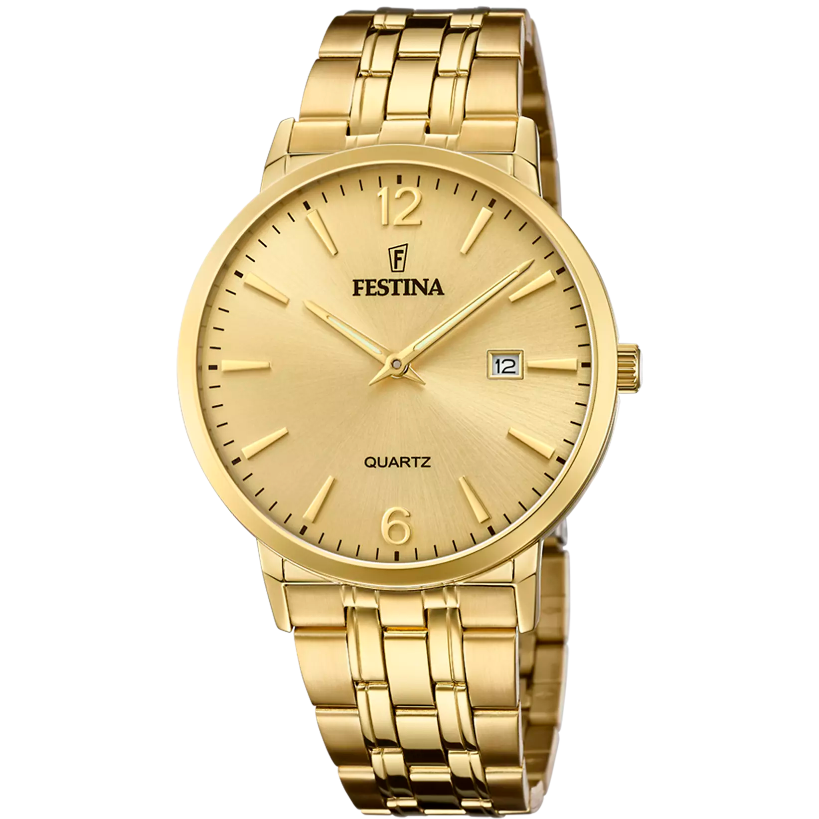 F20513/3 Festina Men’s Gold Plated Bracelet Watch Round Champagne Clear Dial Date Feature