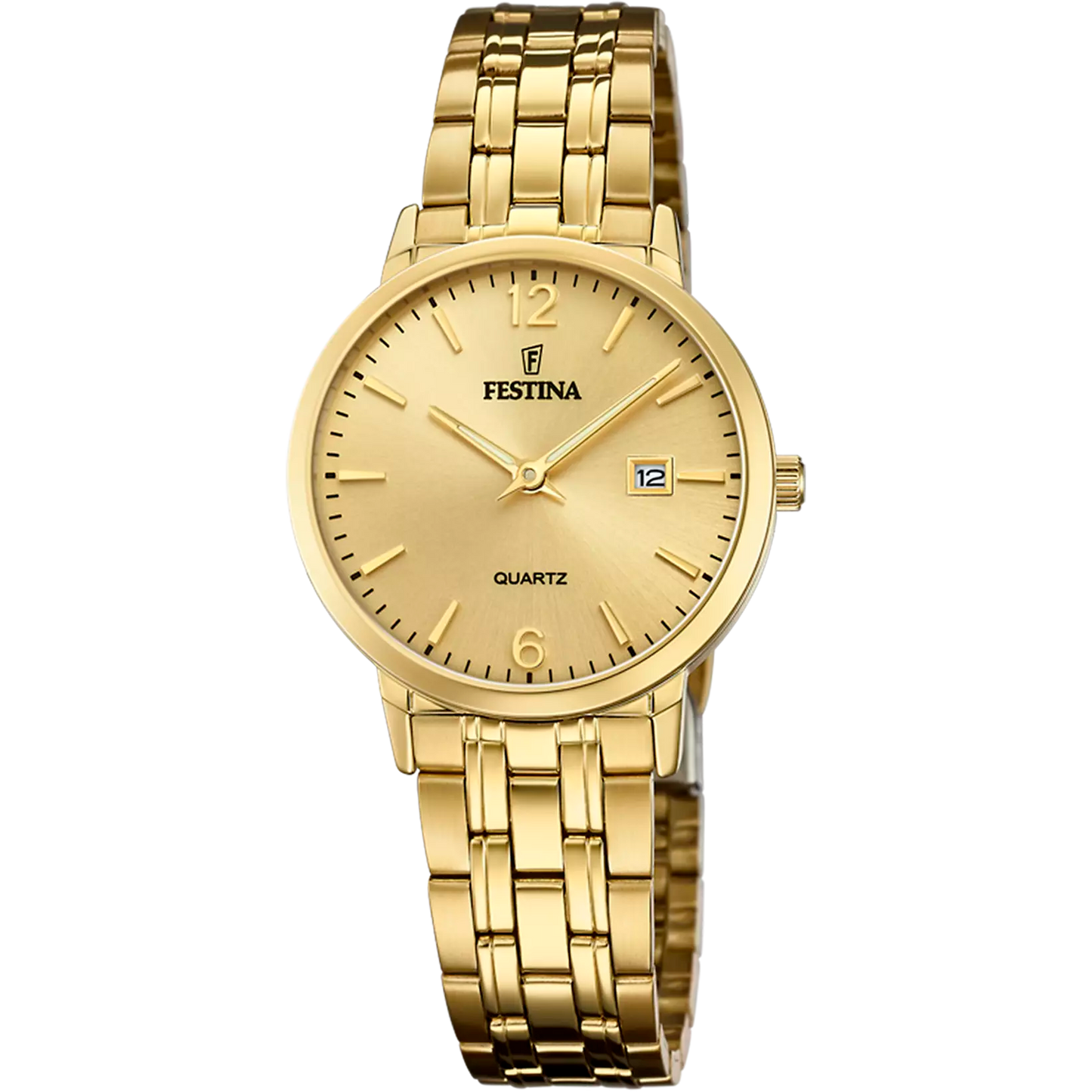 F20514/3 Festina Ladies Gold Plated Bracelet Watch Round Champagne Dial Date Feature