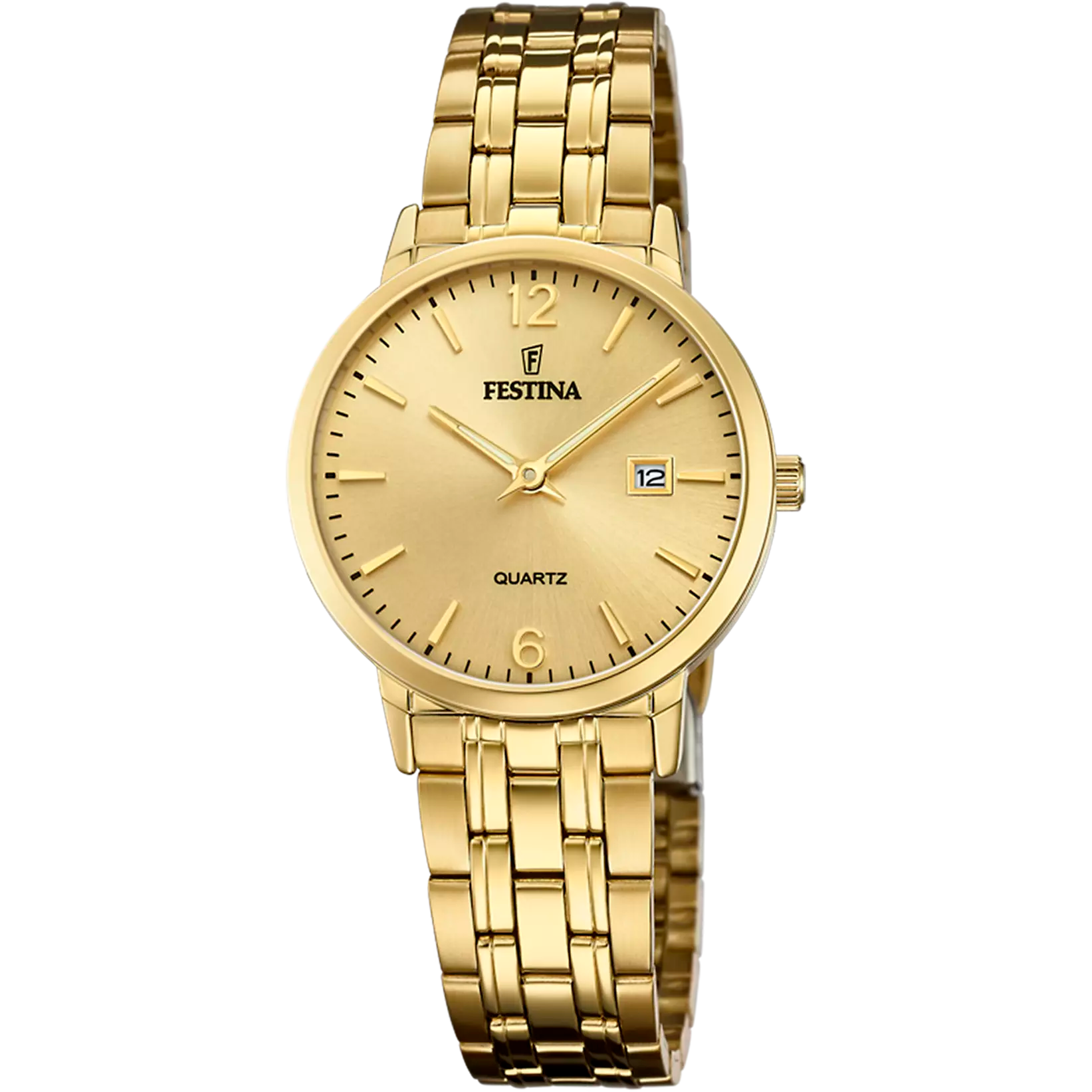 F20514/3 Festina Ladies Gold Plated Bracelet Watch Round Champagne Dial Date Feature