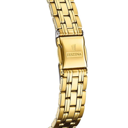 F20514/3 Festina Ladies Gold Plated Bracelet Watch Round Champagne Dial Date Feature