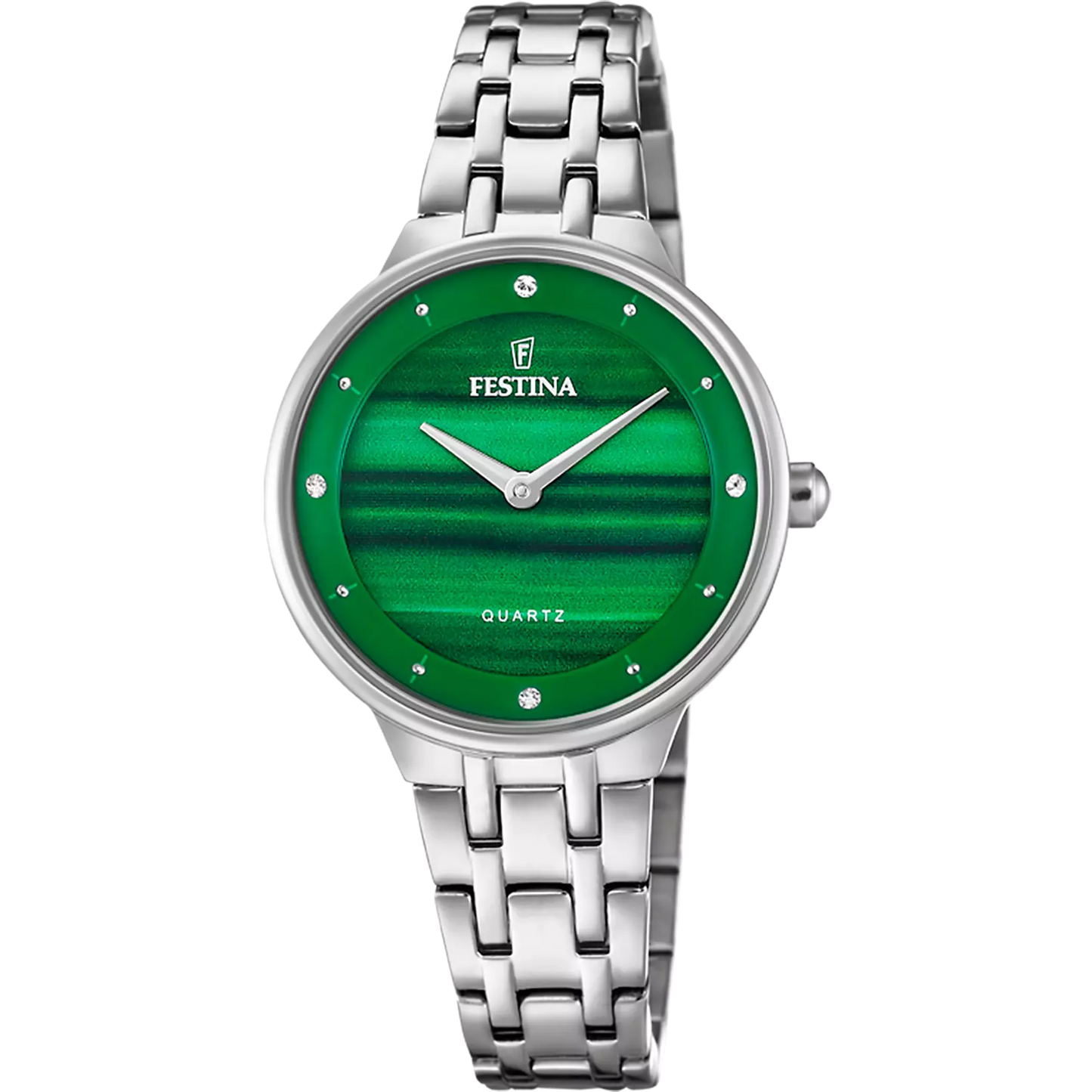 F20600/B Festina Ladies Bracelet Watch Round Green Swarovski Crystal Set Dial