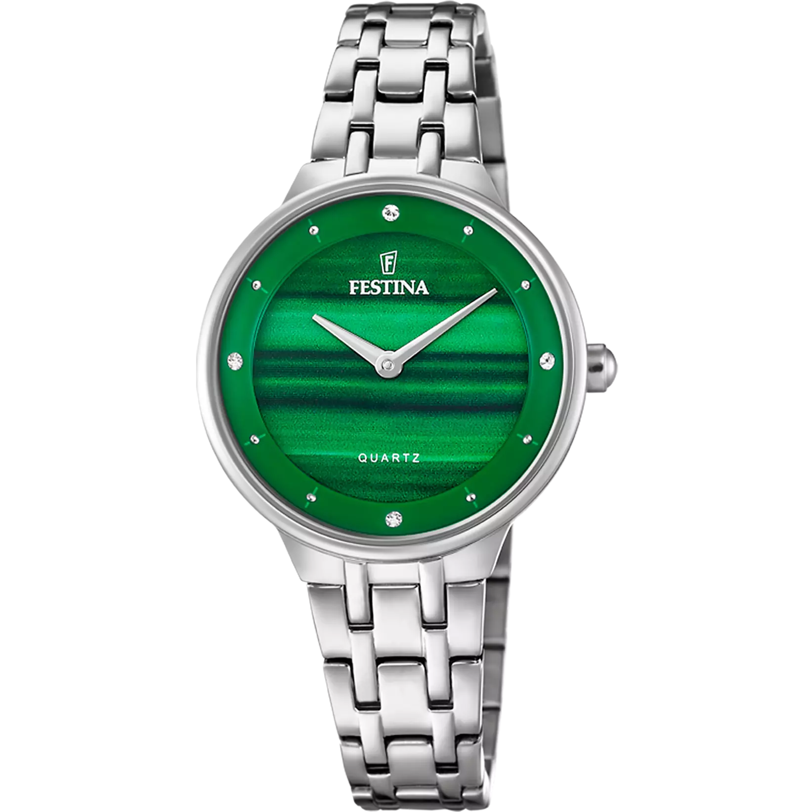 F20600/B Festina Ladies Bracelet Watch Round Green Swarovski Crystal Set Dial