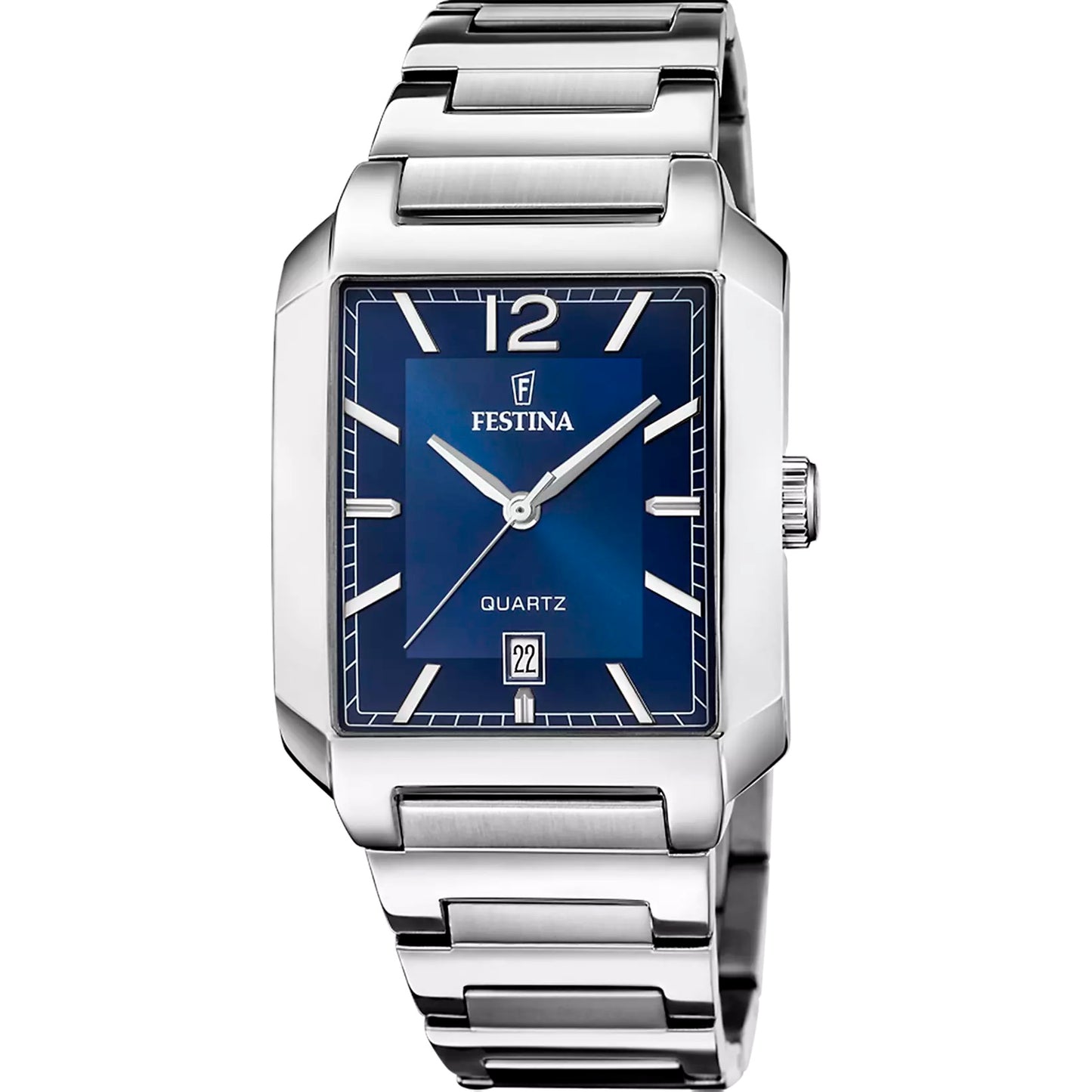 F20677/3 Festina Men's Square Stainless Steel Bracelet Watch Clear Blue Dial