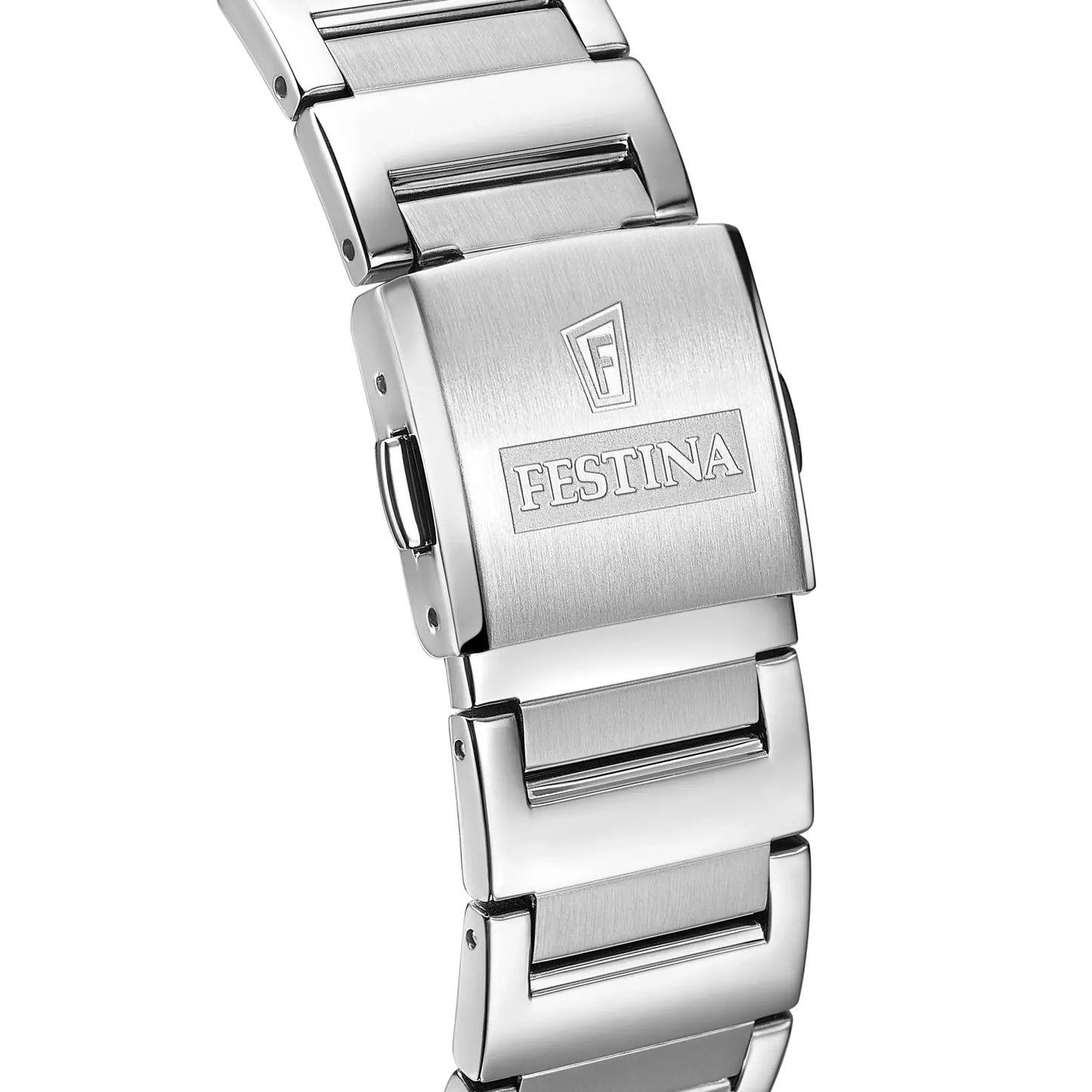 F20677/3 Festina Men's Square Stainless Steel Bracelet Watch Clear Blue Dial clasp detail