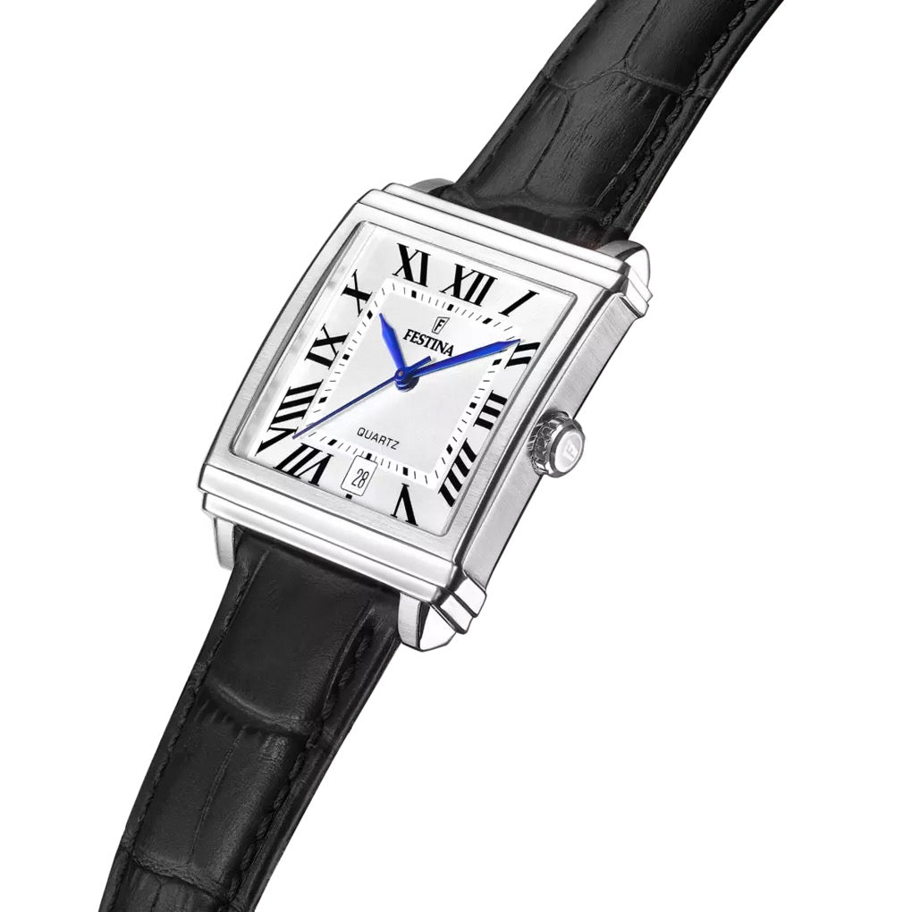 F2068/1 Festina Men's Black And White Square Shaped Leather Strap Watch