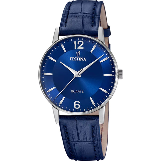 F20690/3 Festina Men's Blue Round Leather Strap Watch