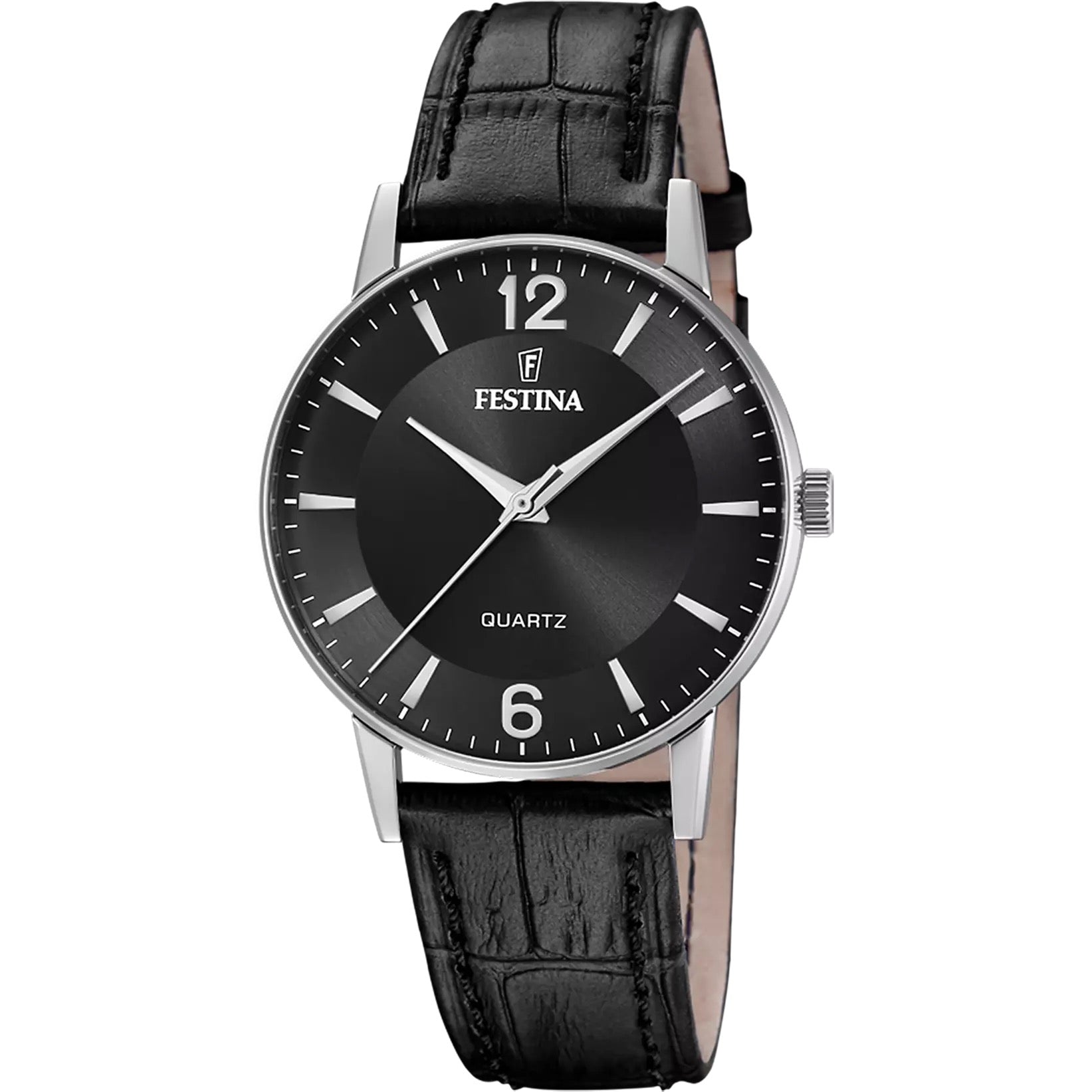 F20690/4 Festina Men's Black Round Leather Strap Watch