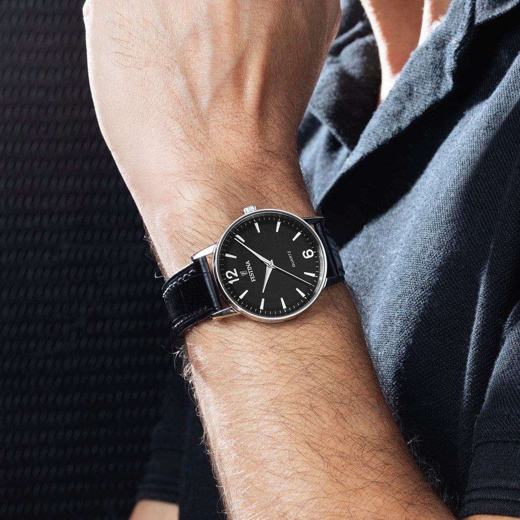 F20690/4 Festina Men's Black Round Leather Strap Watch