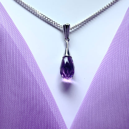 Faceted real amethyst white gold necklace pendant