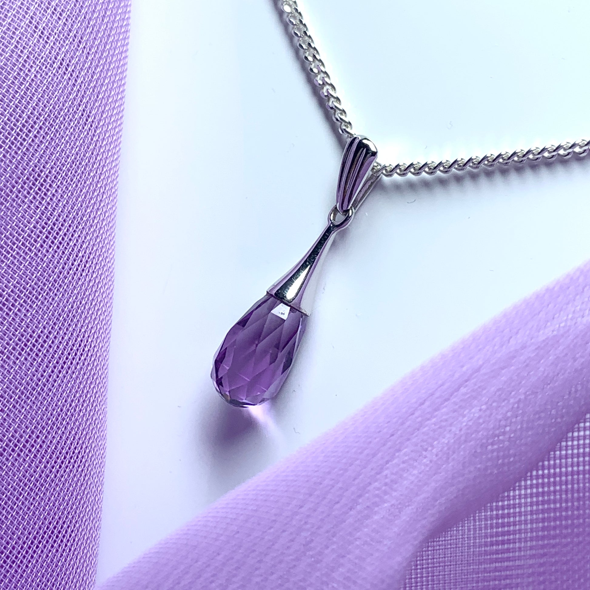 Faceted real amethyst white gold necklace pendant