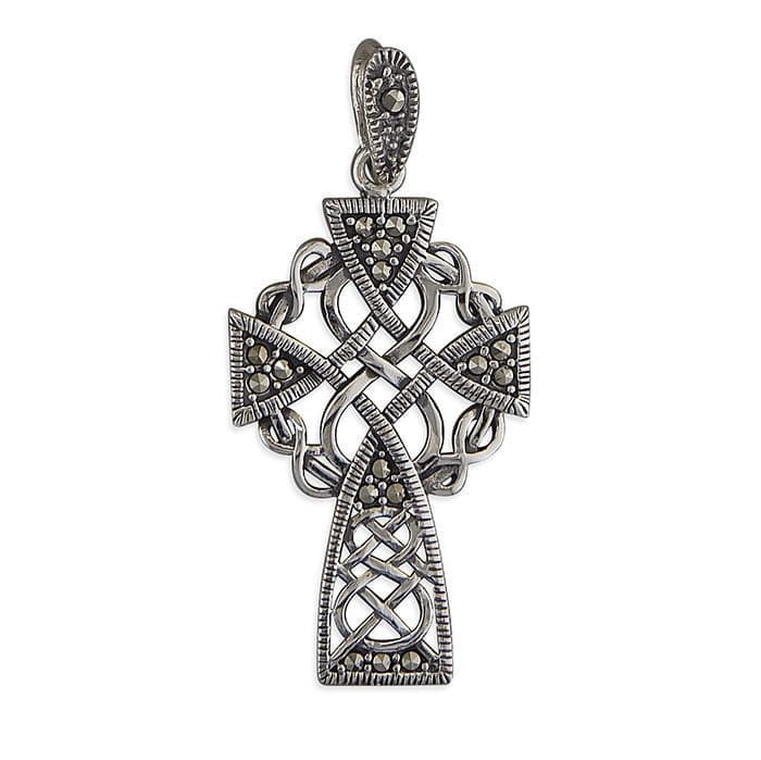 Fancy Patterned Large Sterling Silver Celtic Cross Including Chain