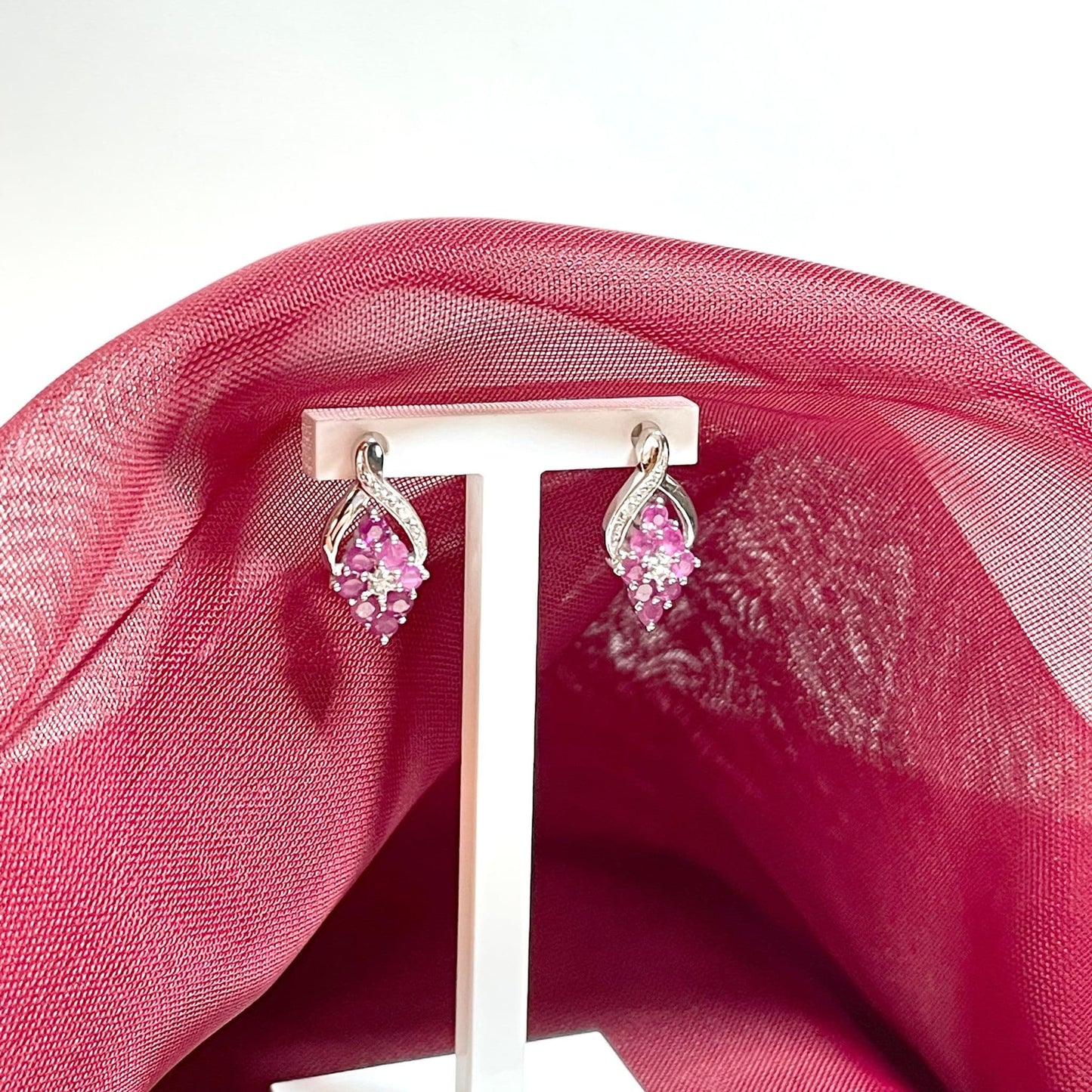 Fancy Ruby And Diamond Sterling Silver Earrings