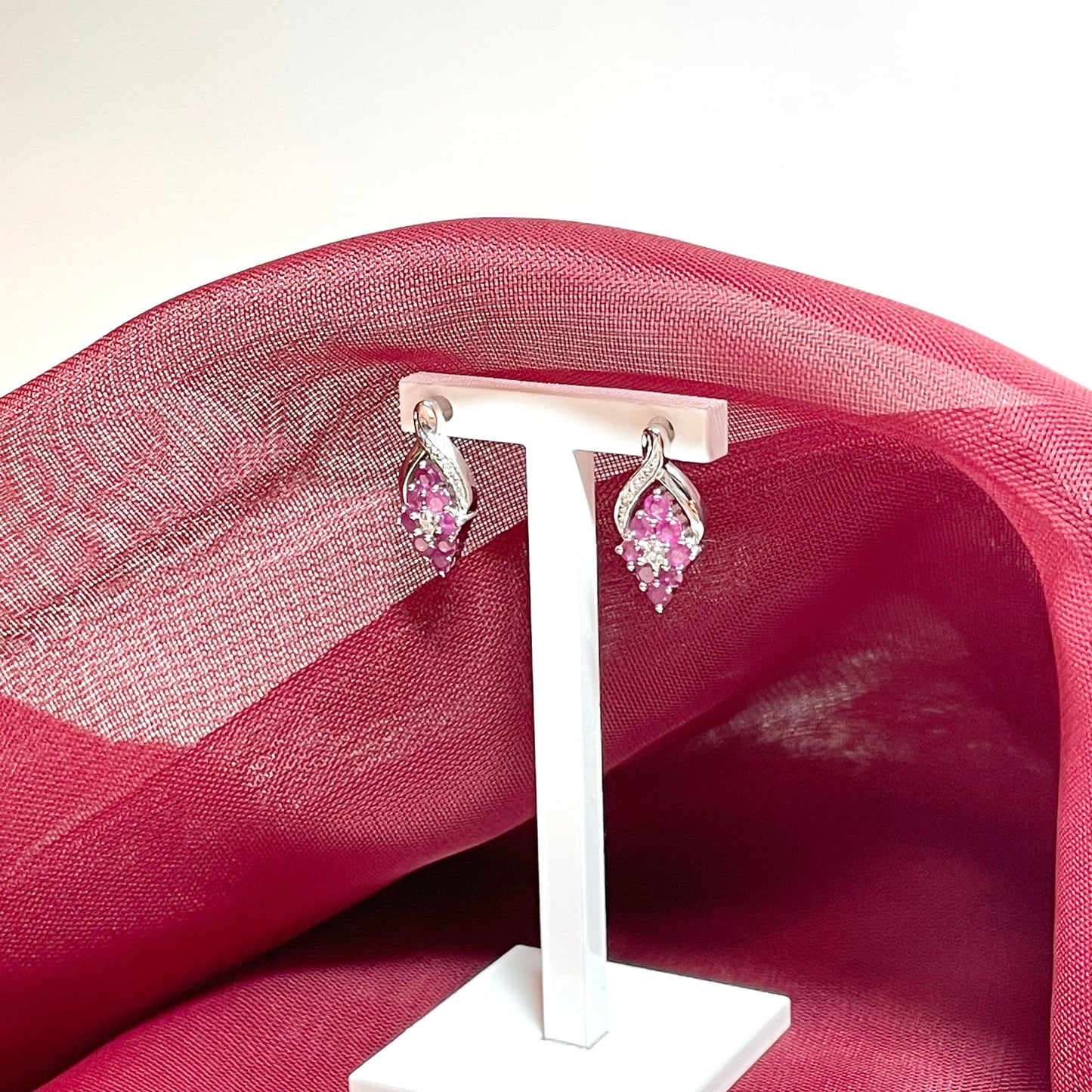 Fancy Ruby And Diamond Sterling Silver Earrings