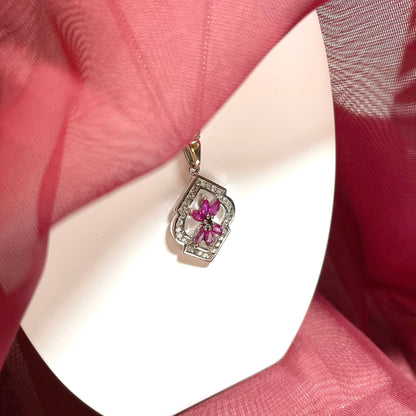 Fancy ruby and diamond white gold pendant necklace