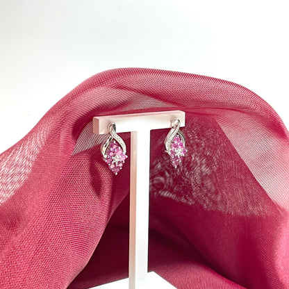 Fancy Ruby And Diamond Sterling Silver Earrings