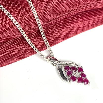 Fancy Ruby Red And Diamond Sterling Silver Necklace Pendant