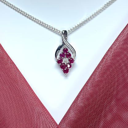 Fancy Ruby Red And Diamond Sterling Silver Necklace Pendant