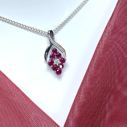 Fancy Ruby Red And Diamond Sterling Silver Necklace Pendant