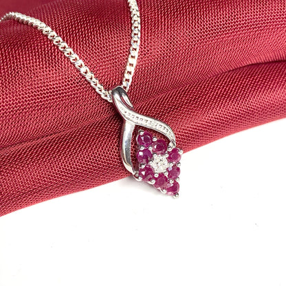 Fancy Ruby Red And Diamond Sterling Silver Necklace Pendant