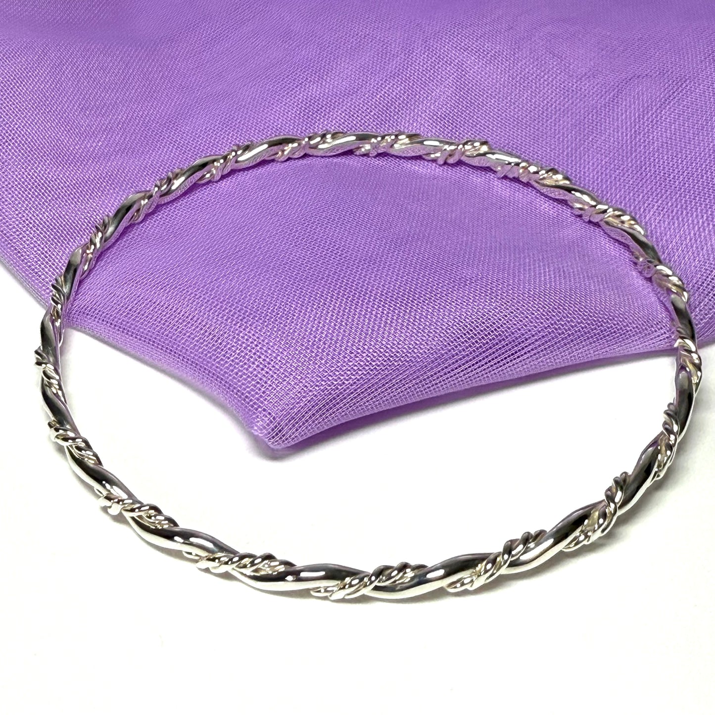 Fancy Bangle sterling silver solid twisted patterned round