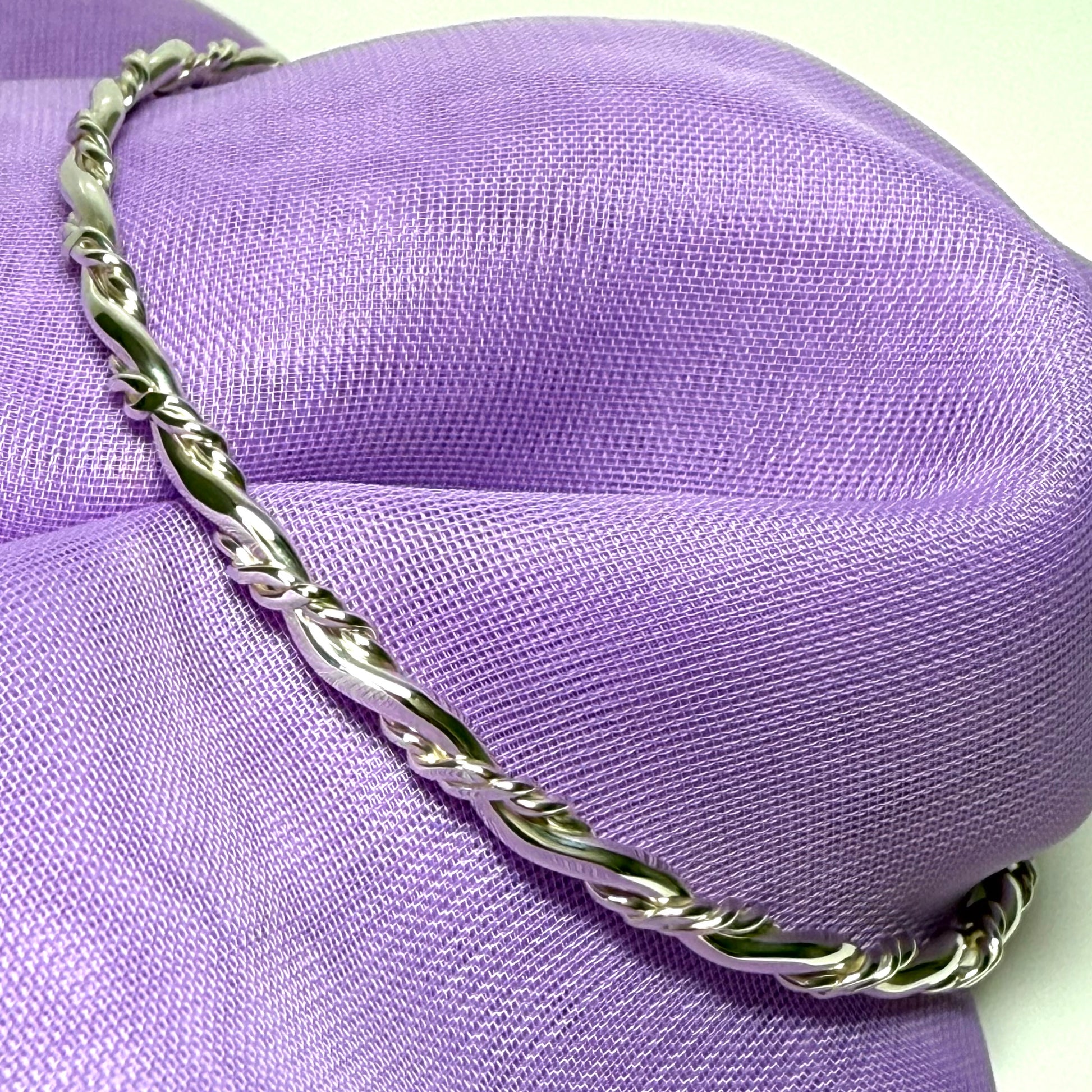 Fancy Bangle sterling silver solid twisted patterned round