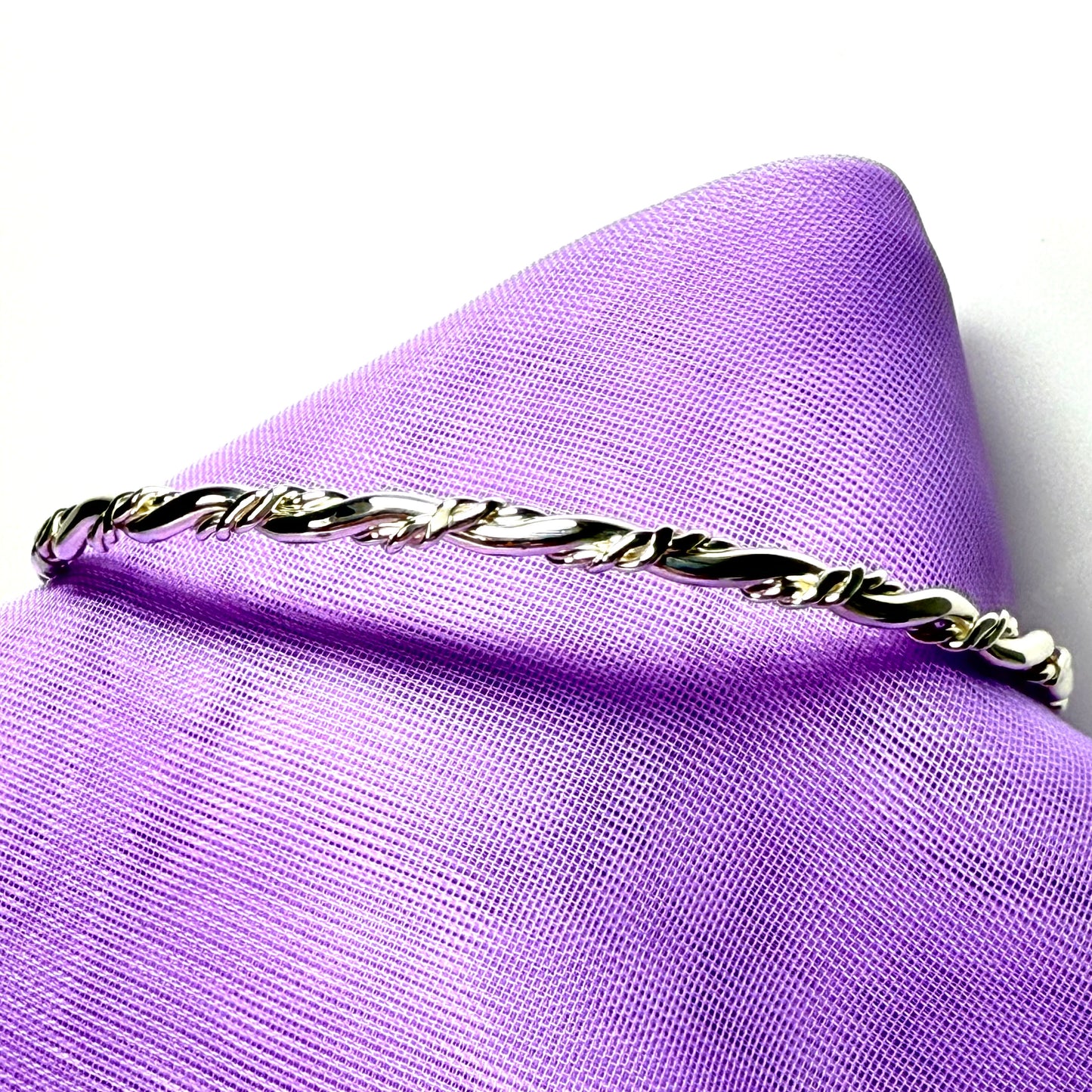 Fancy Bangle sterling silver solid twisted patterned round