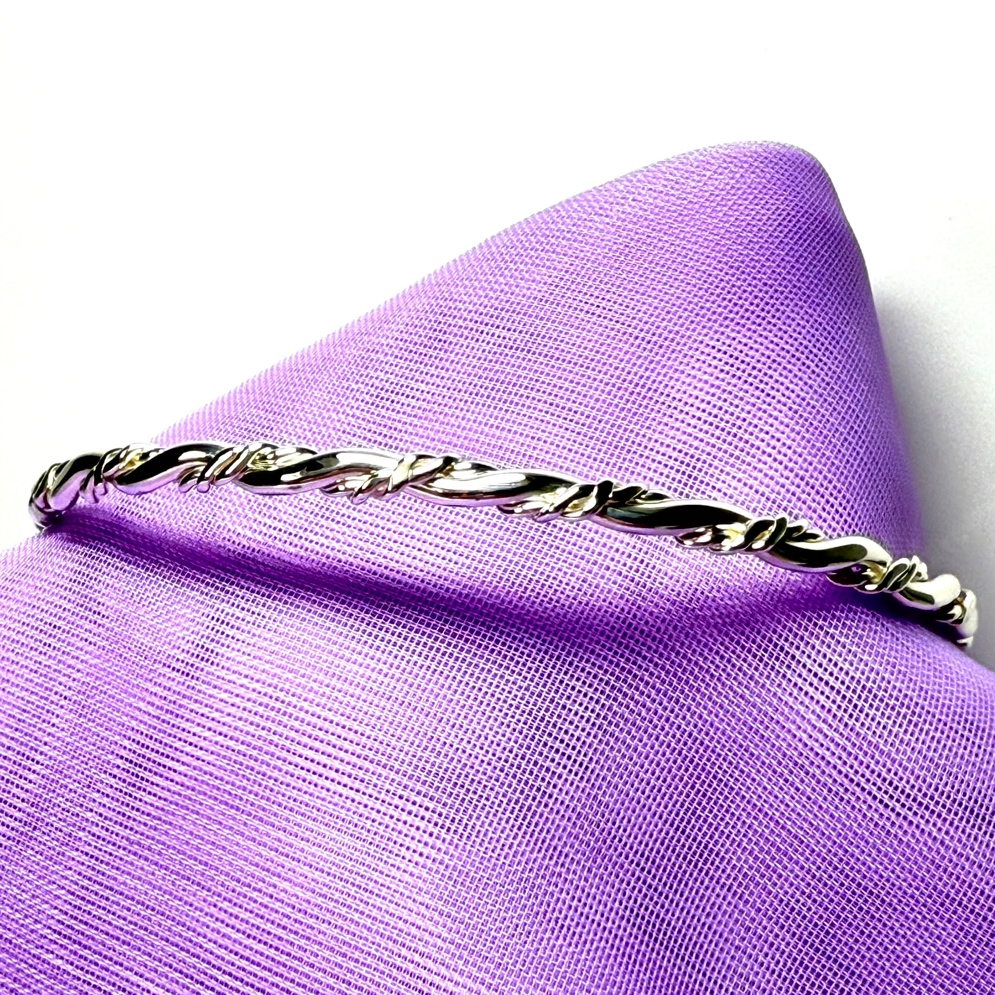 Fancy Bangle sterling silver solid twisted patterned round