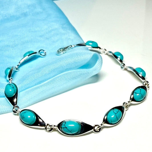 Fancy Turquoise sterling silver oval shaped bracelet