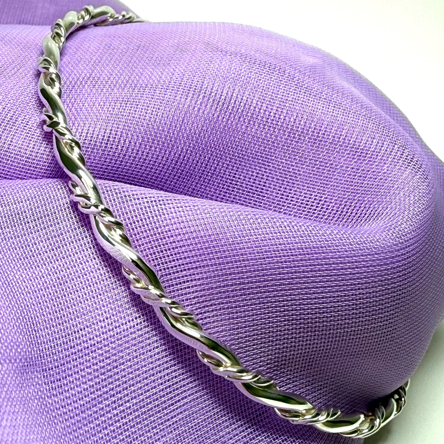 Fancy Bangle sterling silver solid twisted patterned round