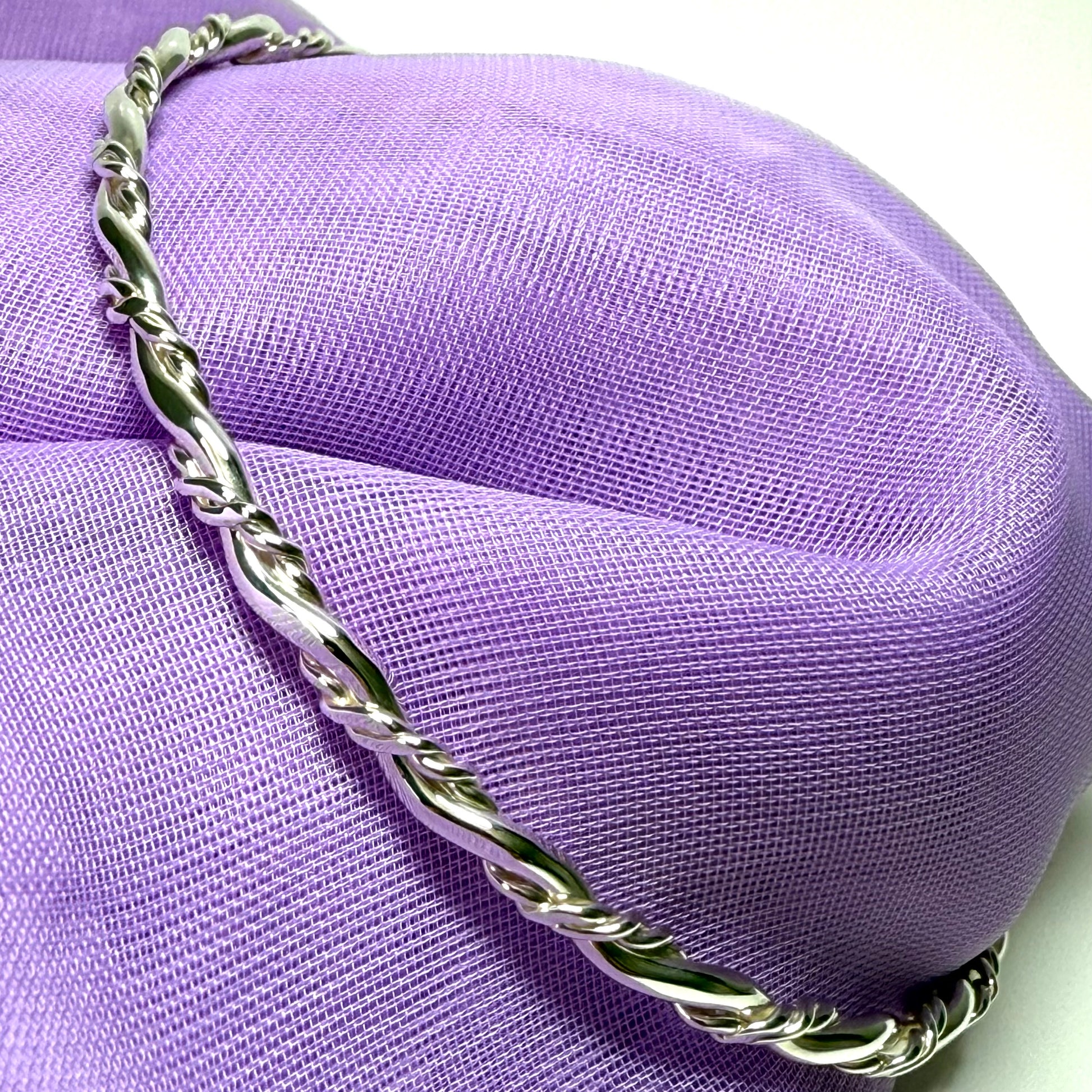 Fancy Bangle sterling silver solid twisted patterned round