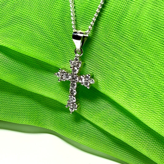 Fancy cubic zirconia set sterling silver cross