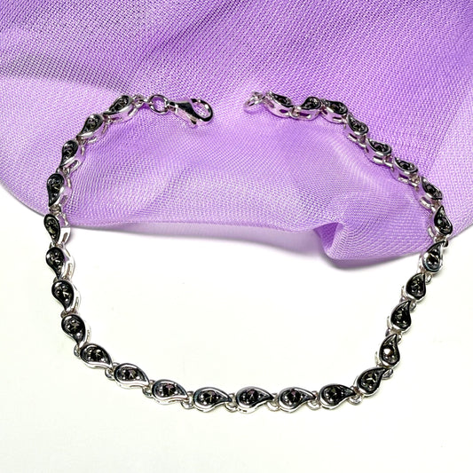 Fancy tear shaped link real marcasite sterling silver bracelet