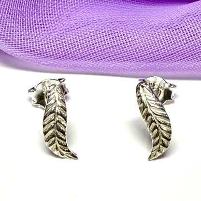 Feather shaped stud earrings sterling silver