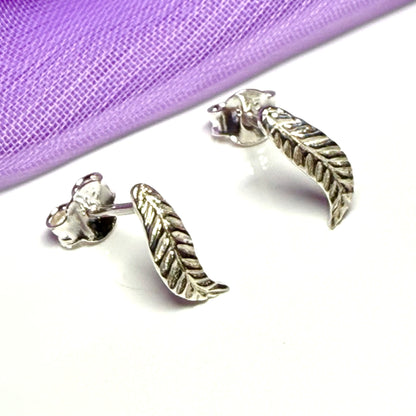 Feather shaped stud earrings sterling silver