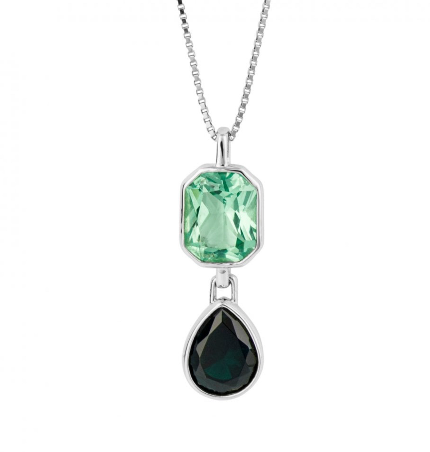 Fiorelli green and black coloured octagonal and teardrop shaped double crystal necklace