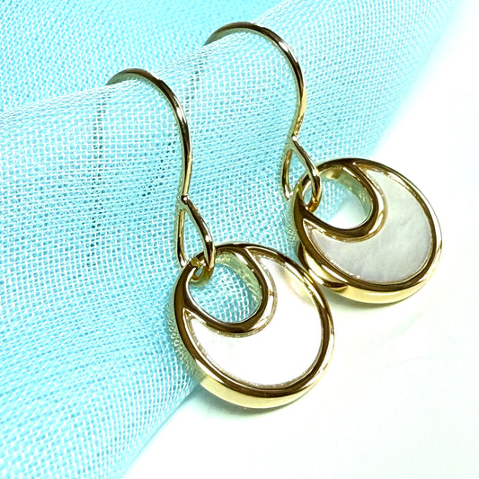 Fiorelli drop earrings round Mother Of Pearl gold plated sterling silver
