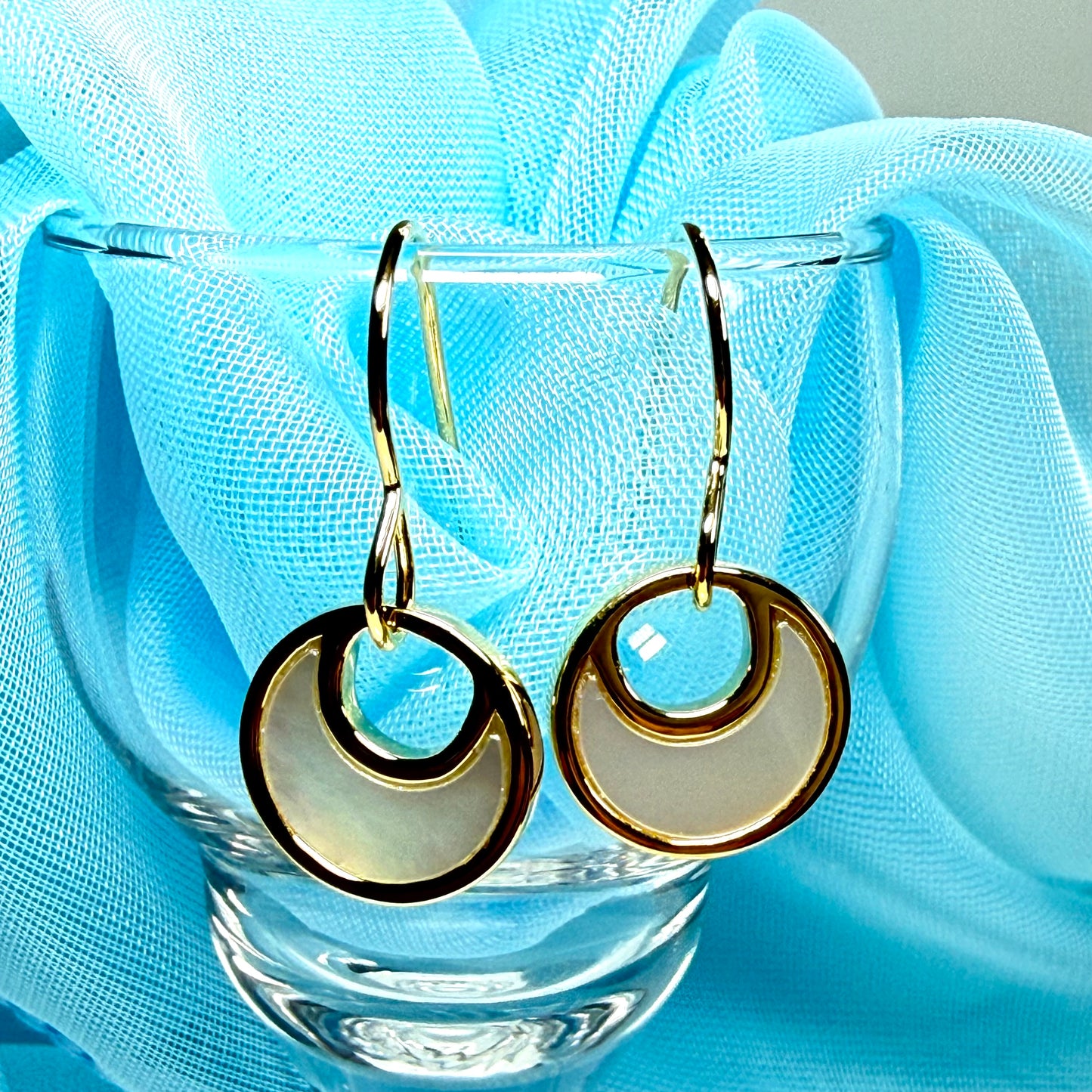 Fiorelli drop earrings round Mother Of Pearl gold plated sterling silver