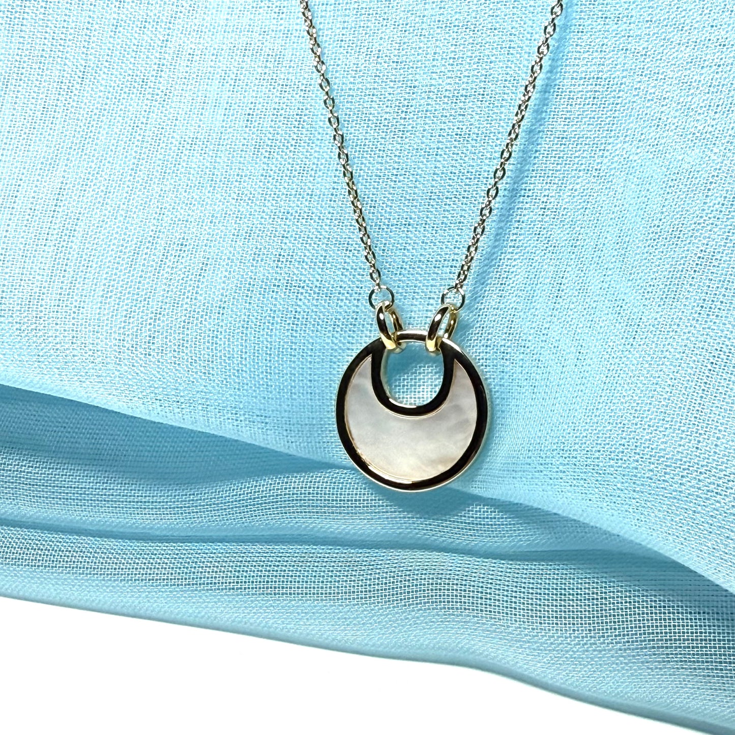 Fiorelli round Mother Of Pearl gold plated sterling silver necklace pendant