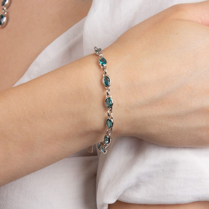 Fiorelli bracelet blue coloured oval shaped crystal sterling silver Sarah Beth Jewellers