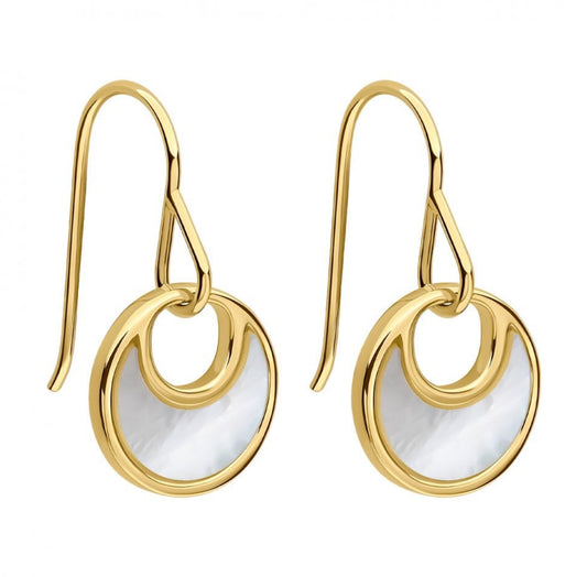 Fiorelli drop earrings round Mother Of Pearl gold plated sterling silver