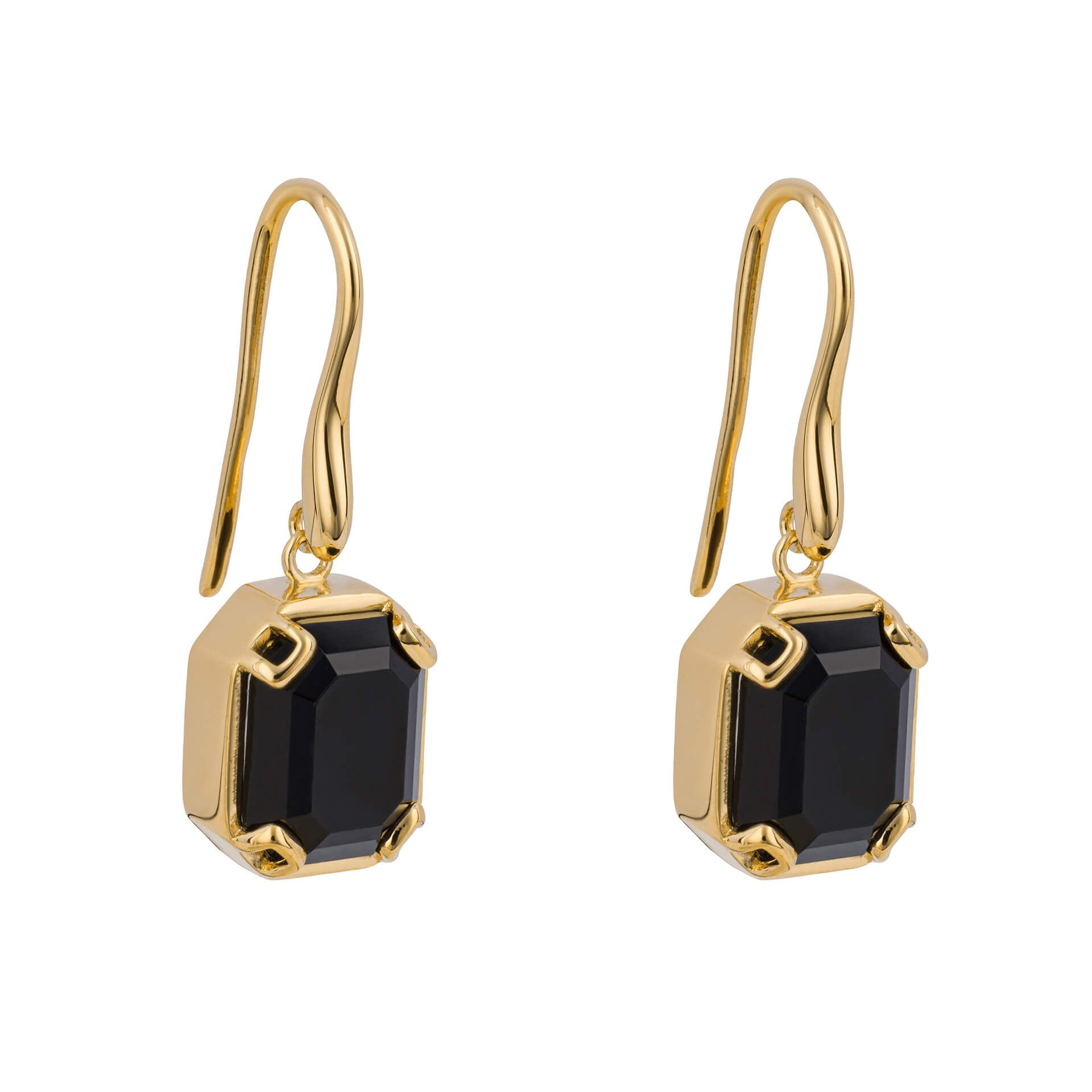 Fiorelli black crystal octagonal drop earrings gold plated sterling silver gilt
