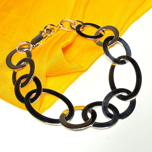 Large Link Oval Ladies Polished Solid Sterling Silver Bracelet