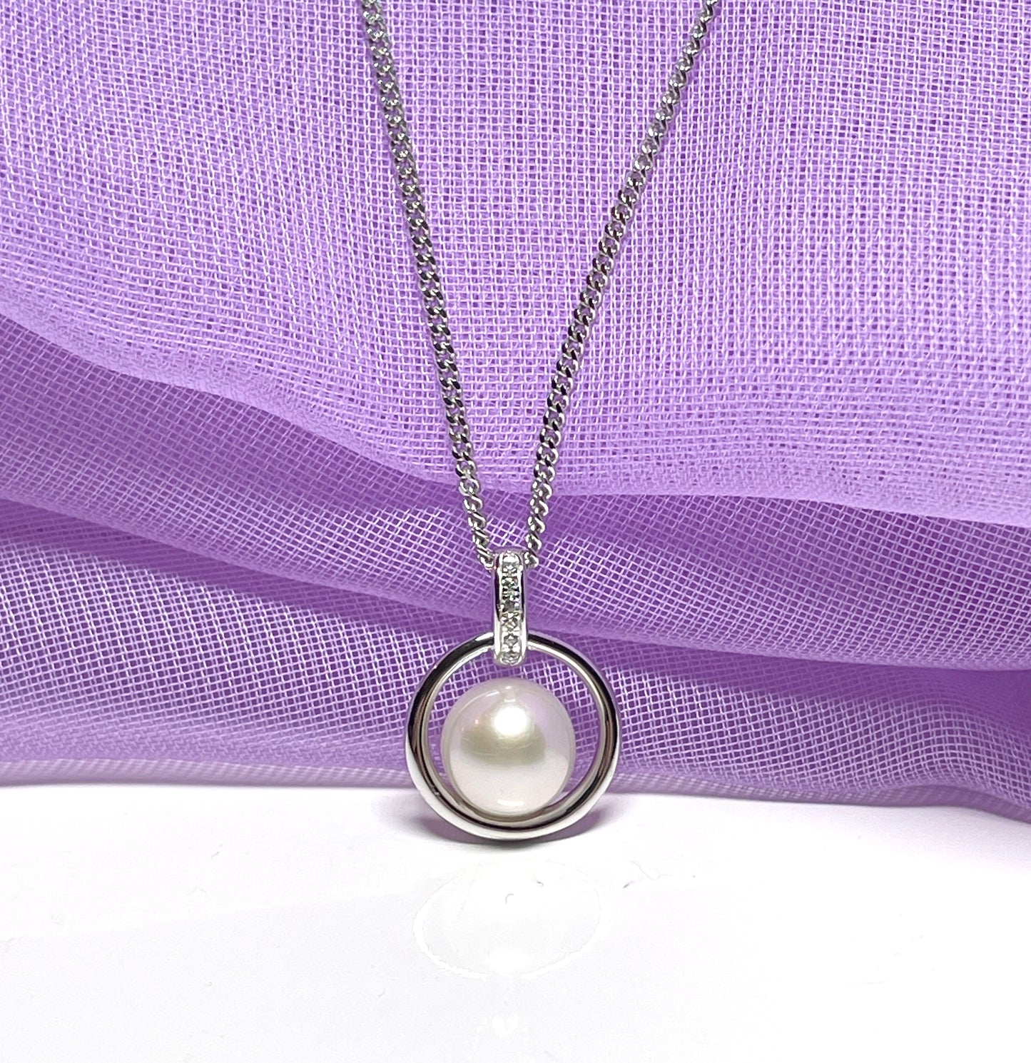 Real freshwater cultured pearl necklace halo pendant sterling silver