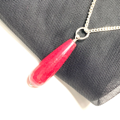 Fuchsia tear drop red jade necklace pendent sterling silver