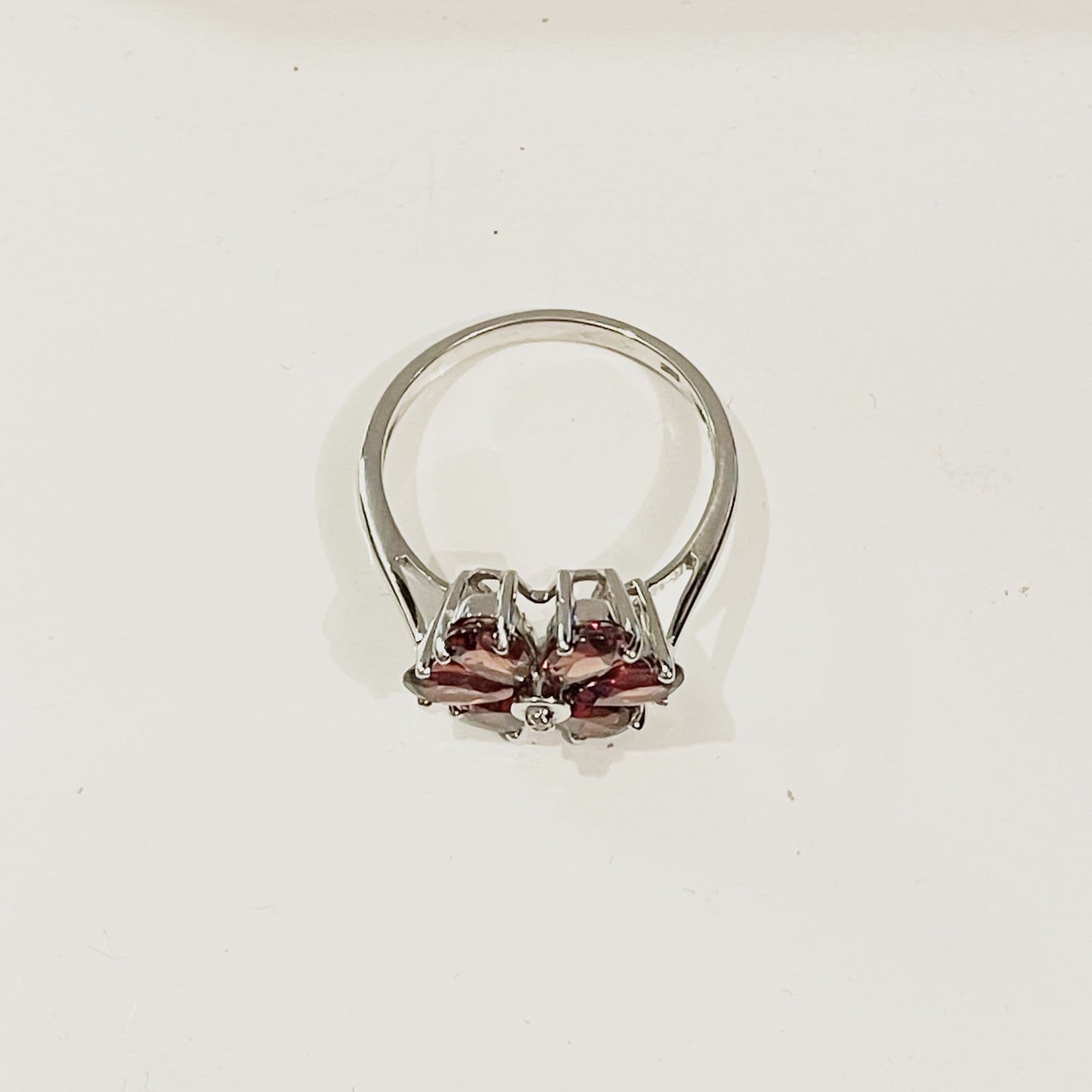 Garnet And Diamond Round Sterling Silver Red Brown Daisy Petal Cluster Ring