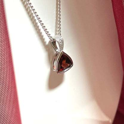 Garnet And Diamond Triangular Sterling Silver Red Brown Necklace