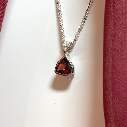 Garnet And Diamond Triangular Sterling Silver Red Brown Necklace