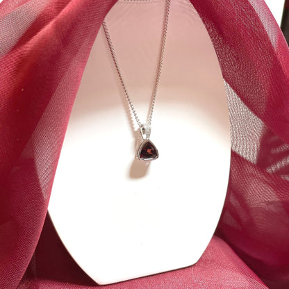 Garnet And Diamond Triangular Sterling Silver Red Brown Necklace