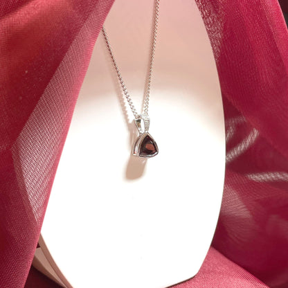 Garnet And Diamond Triangular Sterling Silver Red Brown Necklace