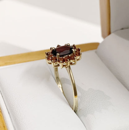 Oval Garnet Cluster Ring Yellow Gold